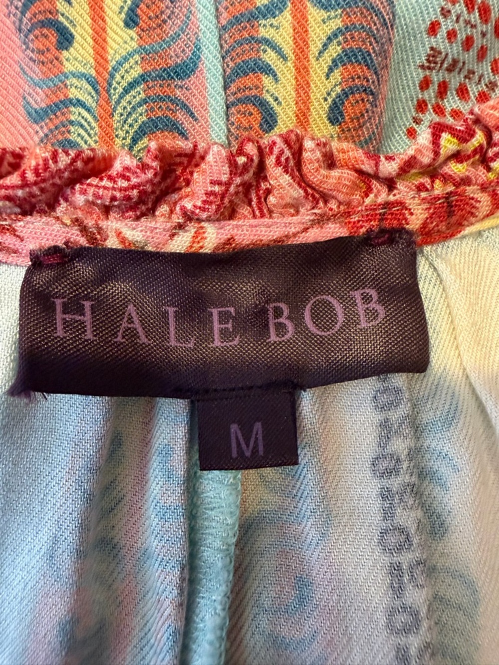 Hale Bob Sleeveless Patchwork Maxi Dress in Turquoise and Coral Size Medium - Picture 6 of 6